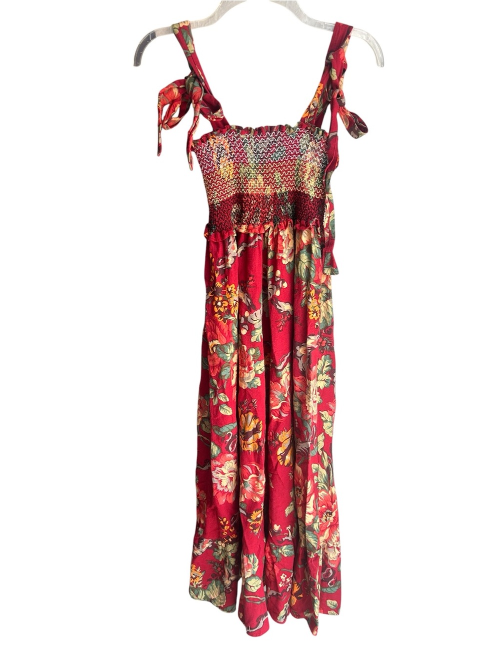 Red floral tie shoulder smocked sundress Size Medium